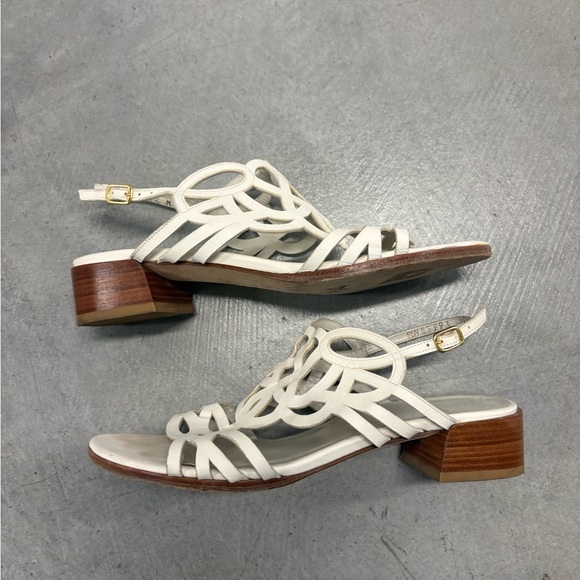 Stuart Weitzman White Cutout Leather Sandals Block Heel Size 7 - Picture 1 of 11